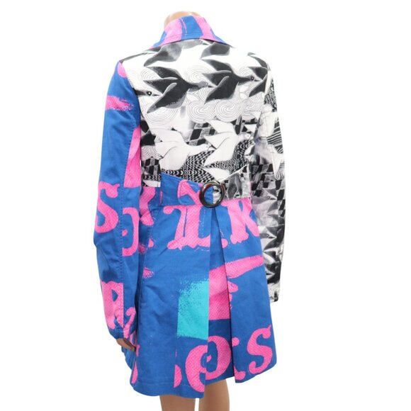 RARE 90s CUSTO BARCELONA Bold Graphic Print Color Block Trench Coat *STATEMENT* - Picture 5 of 11